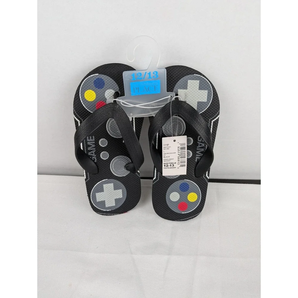 The Childrens Place Kids Size 12‎ 13 Black Game Controller Flip Flops